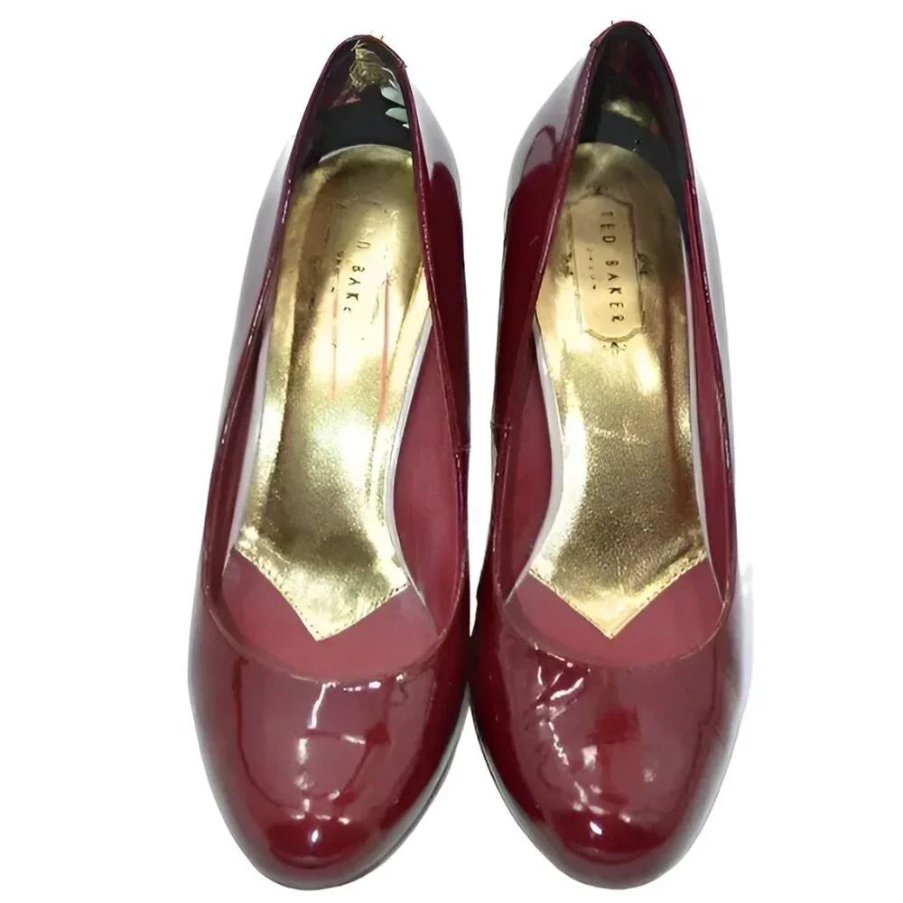 Ted Baker Cranberry Red Patent Leather Gold Dress Christmas Heels Pumps 40 9.5 - Picture 3 of 16